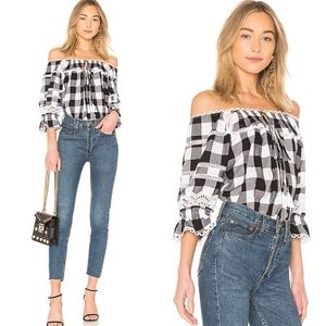 Marissa Webb Amelia Buffalo Plaid Off Shoulder Top S